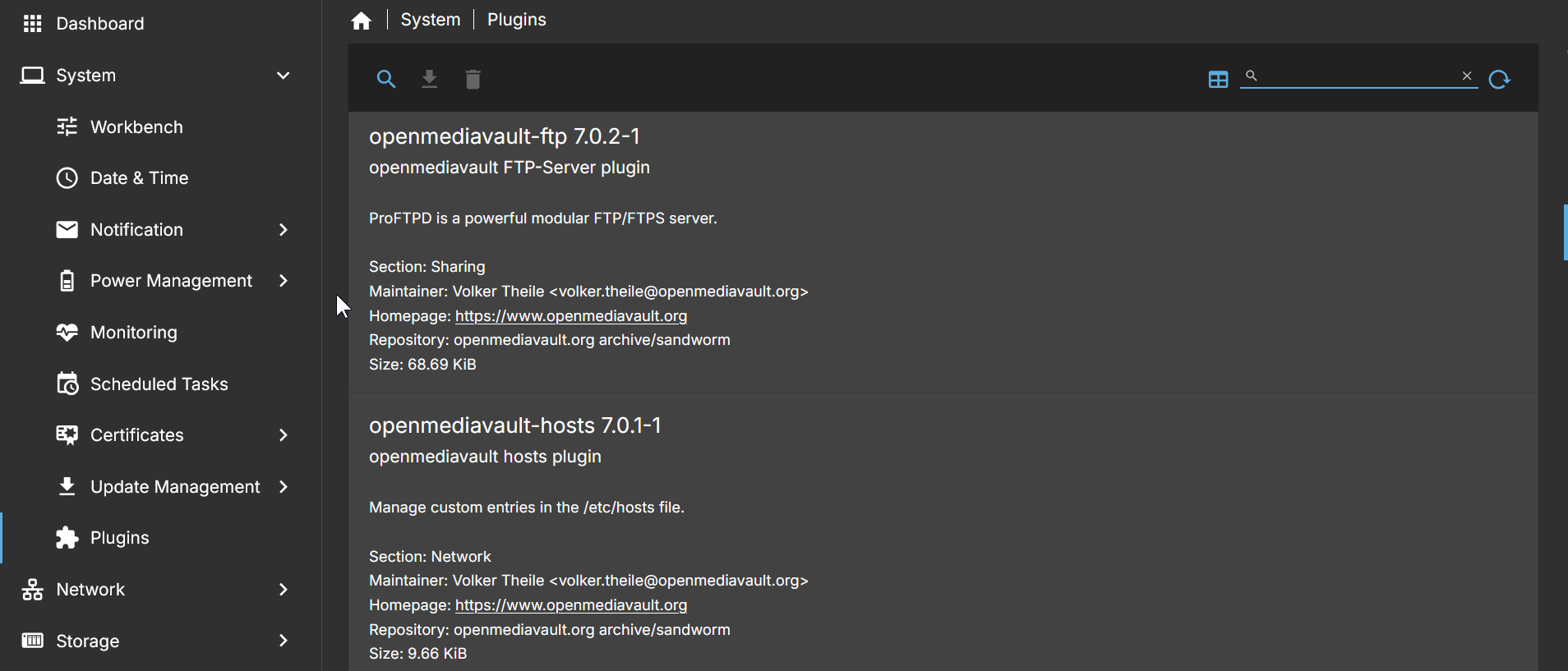 Openmediavault plugins